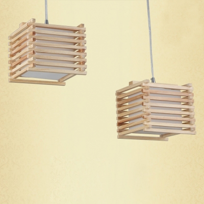 Brilliant Design Wood Cage and Cube Shaped Designer Multi-Light Pendant Light