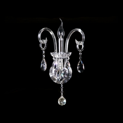 Dazzling Elegant Single Light Crystal Wall Sconce with Graceful Curving Arm