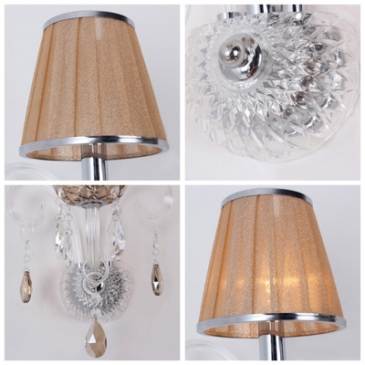 Dazzling Faceted Crystal Drops and Elegant Orange Fabric Shade Formed Stunning Wall Sconce
