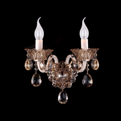 Dazzling Single Light and Delicate Crystal Drops and Plate Formed Impressive Wall Scocne
