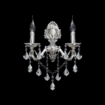 Decorative Two Light Wall Sconce Features Delicate Silver Detailing and Beautiful Crystals