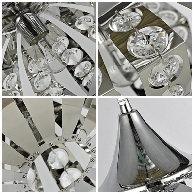 Delicate Clear Crystal Beading Layered over Stainless Steel Frame Tracks in Sleek Modern Oval Chandelier