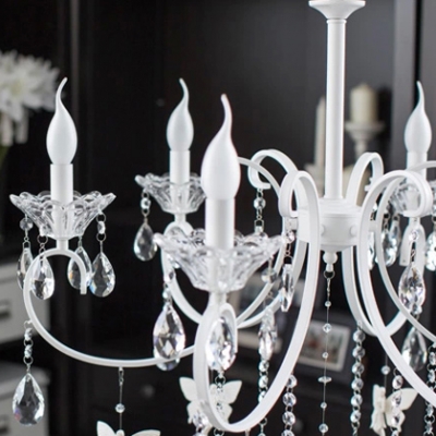 Delicate Small Butterfles Suspended and Hand Cut Crystal Strands and Droplets Accented 6-Light Chandelier