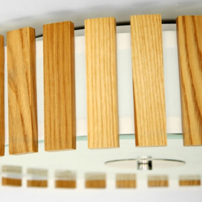 Drum Shaded Wood Battens Designer Flush Mount Ceiling Lights