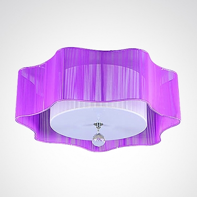 Elegant Purple Silk Thread Outer Shade and Clear Crystal Drop Composed Dazzling Six Lights Flush Mount Ceiling Light Creating Glamorous Addition to Any Space