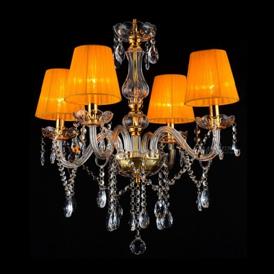 Exquisite Orange Four Lights Crystal Style Luxurious Chandelier with Golden Fabric Shade