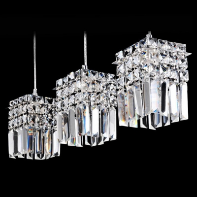 Eye-catching Three Light Multi-Light Pendant Adorned with Beautiful Crystal Beads and Delicate  Square Base