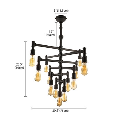 Flexible 6 Tiers Downward  Black LED Linear Pendant Chandelier