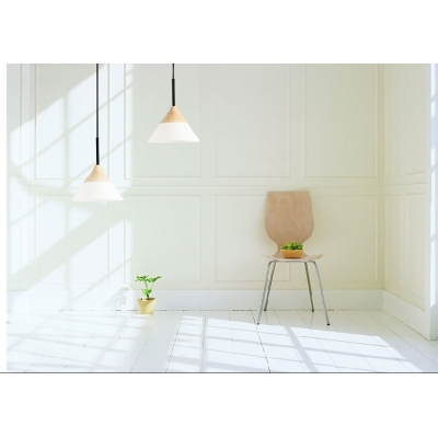 Frosted Glass Cone Shaded Elegantly Designer Wood Mini Pendant Light