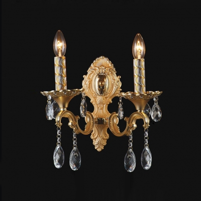Glamourous Luxury Gold Two Light Crystal  Wall Sconce