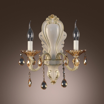 Gold Finish and Crystal Drops Add glamour to Exquisite Two Light  Wall Sconce