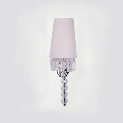 Graceful Off-white Fabric Empire Shade Adorned with Dazzling Square Crystal Add Glamour to Delightful Single Light Wall Sconce