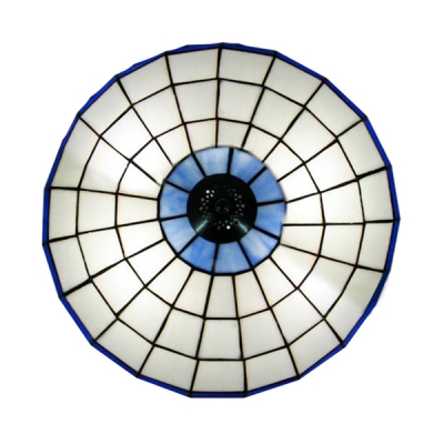 Grand Blue Trim Bowl Shade Tiffany Flush Mount Ceiling Light 3 Sizes for Choice
