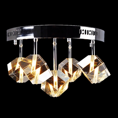 Impressive Round Semi-flush Ceiling Light Adorned with Sparkling Square and Rectangle Faceted Clear Crystal