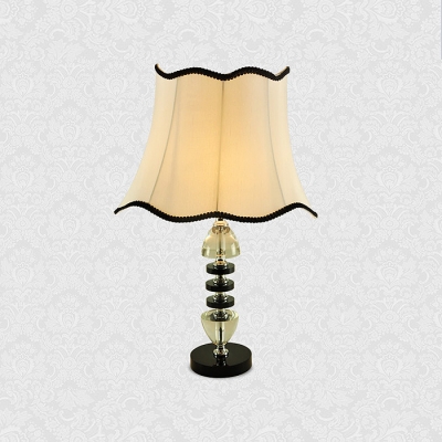 Modern Beautiful Table Lamp Feature Black Trimmed White Fabric Shade and Beautiful Crystal Embellishments