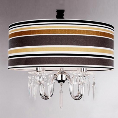 Multi-Colored Stripe Pattern Shade Shinning Crystal Accented 4-Light Chandelier