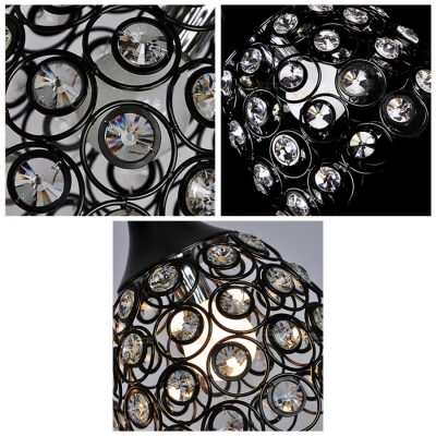 Mysterious Black Aluminum Frame Edging Crystal Recessed Composed Elegant Single Light Mini Pendant