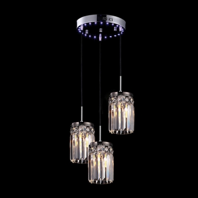 Opulent and Modern Three-light Glass Cluster Pendant  Features Chic Column Filled Crystal Beads
