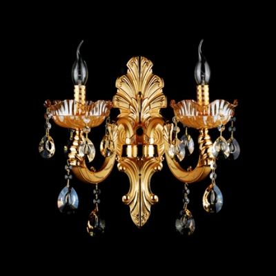 Opulent Decorative Two Light Wall Sconce With Beautiful Crystal Droplets and Zin Alloy Back Plate