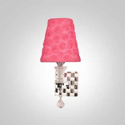 Romantic One-light Flower-patterned Wall Sconce with Lovely Chic Pink Fabric Shade