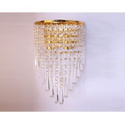 Shimmering Strands of  Clear Crystal Hang From Wall Scone with Gold Finish