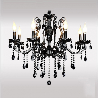 Spectacular Chandelier Design Features Gleaming Black Finish and Black Crystal Droplets
