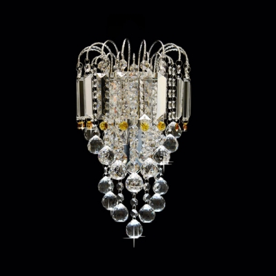 Stylish Contemporary Chrome Finished Wall Sconce Offers Strands of Clear Crystal Balls