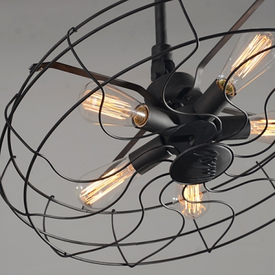 Suspension Industry Wrought Iron Fan Five-light LED Pendant