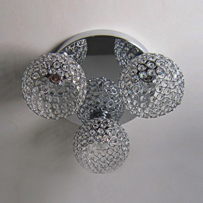 Three Globes Semi-Flush Mount Ceiling Light Sparkling with Crystal Beads