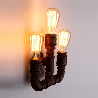 Three-light Rust Finished Vintage LOFT LED Wall Light