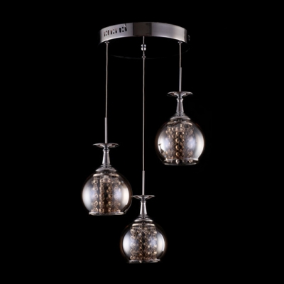 Three Sparkling Glass Globes Enhanced with Chrome Finish Stylish Multi Light Pendant with Crystal Glass