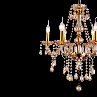 Traditional Golden 6-Light Stunning Crystal Chains and Drops Chandelier Lighting