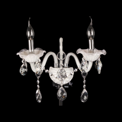 Two Candle-style Light  Wall Sconce Features Graceful Curving Crystal Arms