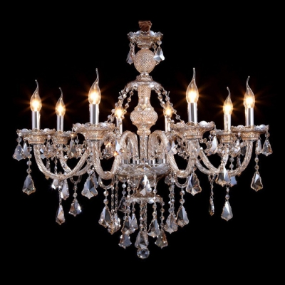 Warm and Chic 8-Light Polished Crystal Droplets Chandelier with 8 Candle Light