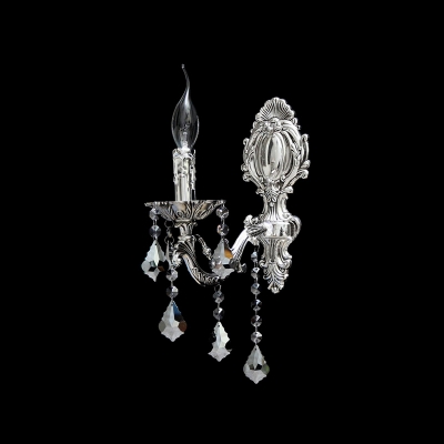 Wonderful Crystal and Polished Silver Finish Add Charm to Wall Sconce with Single Candle Light