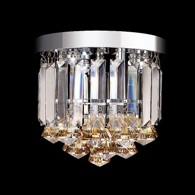 Amber Crystal Diamond Droplets Round Flush Mount Accented by Crystal Prisms