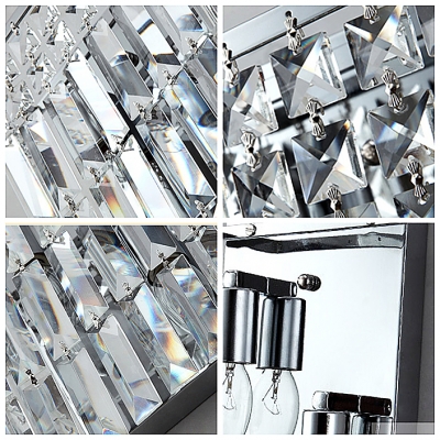 Bring Touch of Elegance with Wall Light Fixture Featuring Hanging Crystals and Chrome Finish.