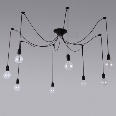 8 Light Edison Bulb LED Multi Light Pendant Black Spider Chandelier for Living Room Restaurant