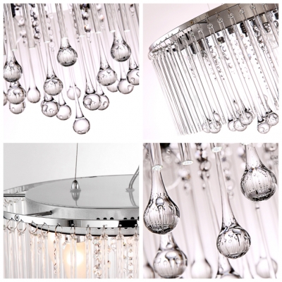 Clear Crystal Raindrops Hanging 8-Light Intriguing and Enchanting Large Pendant