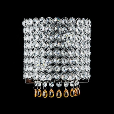 Dazzling Crystal Wall Sconce Features Dimensional Lines and Chrome Finish Frame