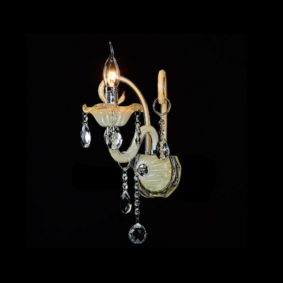 Dramatic Elegant Single Light Crystal Wall Sconce Pairs with Graceful Curving Arms