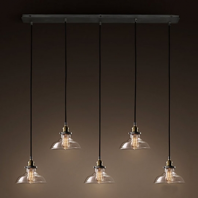 Industrial Bronze 5 Light LED Multi-Light Pendant With Clear Glass Shade