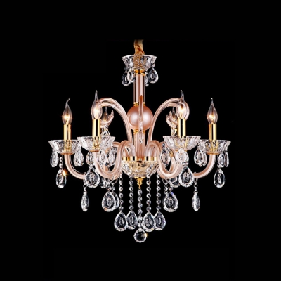 Elegant Hand-Cut Crystals Glass Scrolling Arms Chandelier in Pink Color