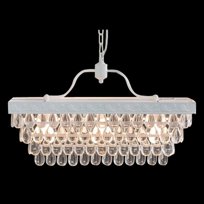 European Style 3- Lights Island Pendant Lighting Composed with White Finish Metal Frame and Crystal Drops