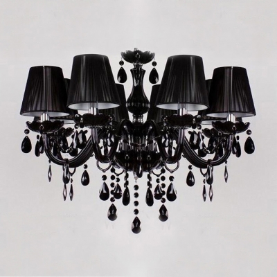 Glamorous Jet Black Frame and Crystal Droplets Traditional Candle Light Chandelier