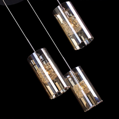 Gleaming Crystal Multi Light Pendant Features Chic Cylinder Glass Shades Creating Modern Embellishment