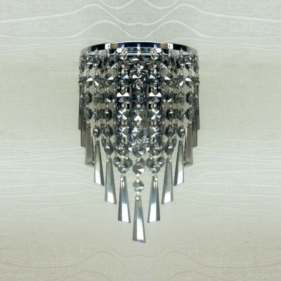 Graceful Crystal Stream and Polished Silver Finish Stainless Steel Frame Accented Glamorous Single Light Hallway Wall Sconce