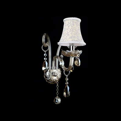 Grand Bold Single Wall Sconce With White Fabric Shade Makes Stunning Statement and Elegant Presence