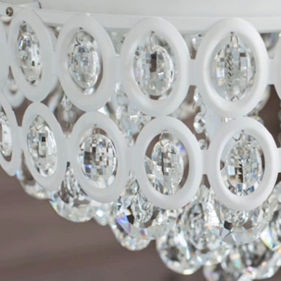 Hand Cut Crystal Droplets Waterfall and White Soft Metal Shade Large Pendant Light  for Living Room