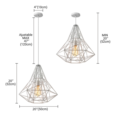 Large Cage LED Pendant Light with Reel Iorn in White Finish
